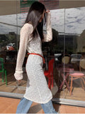 Lace See Through Maix Dress Women Elegant O Neck Party Dress 2000s Korean Style Fashion Chic Vestidos Autumn Summer