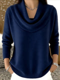 Pbong  Women Autumn Winter Pullover Sweater New Solid Color Stacked Collar Long Sleeve Comfortable Female Casual Pocket Pullover