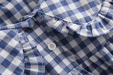 New Autumn Cotton White Shirts Women Student Sweet Tops Girl Peter Pan Collar Plaid Casual Cute Loose Blouses Spring T39132QM
