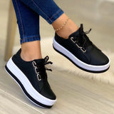 Pbong  New Comfortable Round Head Large Casual Lace up Women's Single Shoes Women's Matsutake Thick Sole Women's Shoes