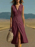 Pbong  Elegant Solid Color Maxi Dress Women Summer Fashion Sleeveless V-neck Maxi Dresses Casual