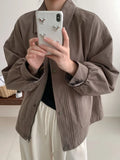 Fall Women Cargo Jacket Loose Preppy Style Long Sleeve Vintage Coat Casual Big Pockets American Retro Solid Bf Outwear Tops