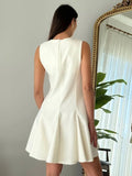Pleated Tank Mini Dress For Women Bows Lace Up Hollow Sleeveless A-line Dress Fashion Commuting Clothes Solid Lady Dress