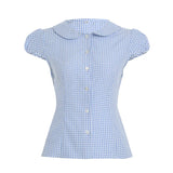 Women Plaid Shirts Short Sleeve Button Closure Summer Tops and Blouses Streetwear for Casual Daily