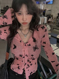 Korean Fashion Designer Butterfly Y2k Fashion Women Shirts Blouses Long sleeve Top Elegant Youth Clothing Sexy Shirt