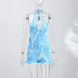 Pbong  Sexy Print Women's Playsuit Beach Halter Backless Pleated Sleeveless V-neck Jumpsuit Women Summer Vacation Lady Clothes New