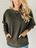 Pbong  Sweatshirt Ladies Clothes Round Neck Autumn Winter New Pullover Women's Pocket Rib Decoration Long Sleeve New