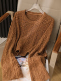 Cable Knit Crop Sweater for Women Long Sleeve Crew Neck Pullover Boxy-fit Plain Jumper Teen-girl Fall Winter Y2K Outfit