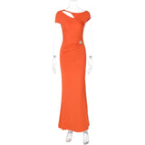 Hollow Out Gold Clasp Sexy Maxi Dress For Women Gown Solid Backless Ruched Bodycon Club Long Dresses Female Summer Party Dresses