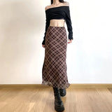 Women Spring Autumn Plaid Print Wrap Hips Skirts Fashion Ankle-Length Sexy Slim Pencil Skirts Preppy Style Girls Slit Midiskirt