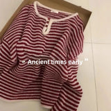 Pbong  Fresh Autumn New Loose round Neck Long Sleeve Knitted Sweater Women's Lazy Style Stripe Base Layer Sweater Versatile Top Women
