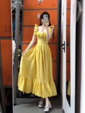 Pbong  Flying Sleeve Maxi Dresses for Women Korean New Square Collar Robe Femme Sweet Tunic Ruffles Summer Dress