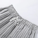 Pbong  Casual Striped Lace Up Shorts Suits  Women Lapel Half Sleeve Single Breasted Blouse Wide Leg Shorts Summer Autumn Lady New