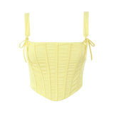Pbong  Summer Women Yellow Bone Slim Fit Camis Back Zipper Female Tank Tops Chic Party Crop Top