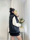 Woman Winter Reversible Cotton Imitation Leather Vest Fashion Sleeveless Jacket Windproof Casual Warm Coats