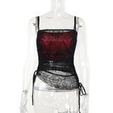 New Arrival Gothic Style Vintage Black Double-layered  Crop Top for Women Summer