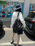 Pbong  Black White Polka Dot Commuting Large Capacity Tote Bag for Women New Casual Versatile Crossbody Shoulder Bags