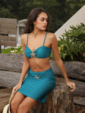 Fashion Blue Satin Mini Skirt Bikini Set For Women Sexy Backless Tank Tops Bodycon Skirts 2025 New Vocation Beach Swimming Wear
