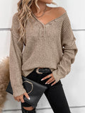 Autumn and winter new button V-neck pullover long sleeved knitted sweater