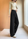 Botvotee 2025 New Women's Luxury Stripe Wide Leg Pants High Waist Flowy Dress Trousers Elegant Office Pants Fall Winter Fashion