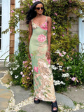 Printed Slim Halter Dress Female Casual Backless Summer V-Neck Maxi Dress Elegant Fashion Sleeveless Women Party Dress