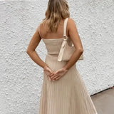 Women's High Waist Knit Dress Sleeveless Pleated Long Dress Casual Vacation Beach Slip Dresses Summer Fashion Female Clothing