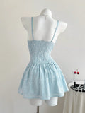 Pbong  Elamini Sweet French Bow Collar Embroidered Floral Decor Holiday Dress, Waist Gathered Ballerina Style Spaghetti Strap Dress