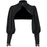 Gothic Lantern Sleeve Smock High Street Sexy Black Winter Long Sleeve Crop Top Aesthetic Fairy  Blusas Mujer De Moda
