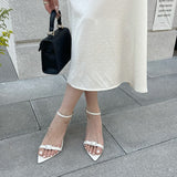 Pphmm White Sandals For Women Fashion Pointed Open Toe Ankle Buckle Strap Party Dress Gladiator High Heels Summer Shoes Ladies