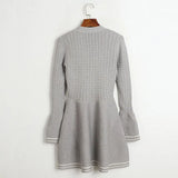 V-neck Single Breasted Twists Knitting Short Dress 2025 Casual Gray Spring Summer New Dress Fashion A-line Stripe Women Dresses