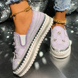 Pbong  Large Shiny Crystal Decor Casual Shoes Woman Plus Size Thick Sole Non Slip Flats Mujer Women's Light Comfort Platform Loafers