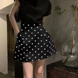 French Retro Dot Print Fluffy Short Skirt Summer New Chic White High Waist Slimming Umbrella Flower Bud A-line Skirt for Women