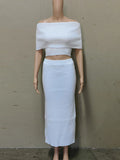 Slash Neck Crop Top And Long Skirt New Matching Sets Cotton Blend Vacation Beach Spring Summer Outfits Knit Elegant Women Sets
