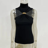 Maemukilabe Stylish Ring Design Halter Tops Women Fashion Shirt Vest Sexy Bare Shoulder Crop Tops Ladies Slim Fit Tank Tops