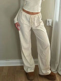 Casual Basic White Pants Women Baggy Low Waist Straight Trousers Solid Color Thin Wide Leg Pantalones Ladies Summer