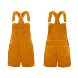 Pbong  Women Denim Bib Overalls Adjustable Straps Shorts Romper with Pocket Casual Rolled Cuff Shortalls