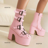 Brand New Big Size 43 Platform Gothic Cool Street Cosplay Halloween Gift Zipper Chunky High Heels Motorcycles Boots Shoes Woman