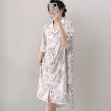 Pbong  Plaid Shirt Skirt Long Nightgown Spring Summer New Women's Sleepwear Homewear Elegant Cardigan Nightdress Lingerie Loungewear