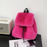 Pbong  Plush Backpack Imitation Rabbit Fur Backpack Student Girl's Large Capacity Drawstring Leopard All-Match