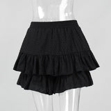 Pbong  Casual Ruffled Shorts For Women Solid High Waist Pure Cotton Shorts Summer New Fashion Sweet A-line Hem Clothes