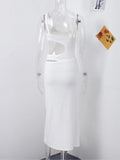 White Slim Beach Vacation Long Dress Summer Hollow Out Sleeveless Sexy Women Dress V-neck High Waist Casual Y2K 2025 New Dress