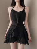 Pbong  Chic Summer Gentle Elegance V-Neck Halter Neck Splice Irregular Lace Trim Halter Dress Women's High Waist Commute Style Other...