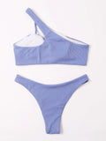 Rib One Shoulder Bikini Set Thong Swimsuit Women Solid Padded Swimwear Female Sexy Bathing Suit Swimming Summer Beachwear