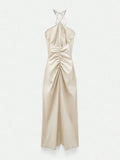 Pbong  Sexy Halter Party Long Dresses For Women Summer Fashion Sleeveless Backless Off The Shoulder Maxi Dress Elegant