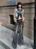 Fashion Streetwear Side Pockets Cargo Denim Pants Swxy Low Waist Punk Harajuku Women Trousers Y2k Aesthetic Flare Long Bottoms