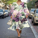 Pbong  Sexy Casual Floral Print Dress High Collar Full Sleeve Knee Length Polyester Fiber Independent Station Cross Border Dress