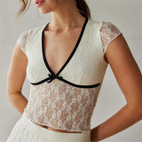 Sheer Crop Top 2000s Women Sexy See Through V Neck Sleeveless Floral Lace Tanks Slim Fit Vest y2k Aesthetic Clothing