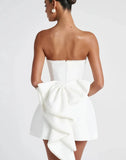 Elegant Pearl Bow Backless Sexy Mini Dress Women's Luxury Party Short Dresses White Black Pink Birthday Evening Wedding Summer