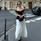 Elegant V-neck Women Long Dress White Black Patchwork A-line Fashion Party Dress New Sleeveless Summer Female Clothes
