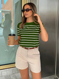 Women Striped Casual Versatile T-Shirt Graphic Tees Round Neck Loose Classic Short Sleeve Vacation Entertainment Commuter Top